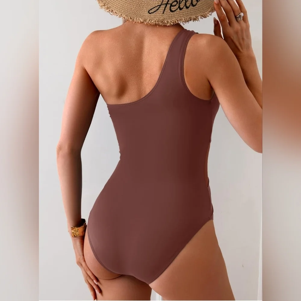 One Shoulder One Piece Swimsuit for Women Mesh Tummy Control Bathing Suit Twist